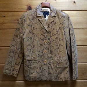 Terry Lewis Luxury Leather Jacket Snake Skin Embossed Tan Brown Size S EUC